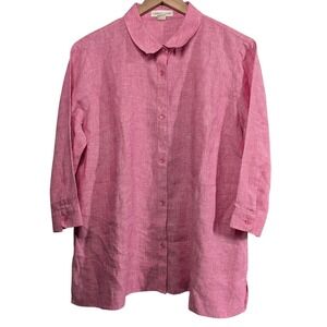 Coldwater Creek Petites Large Button Front Top Linen Travel Beach Summer
